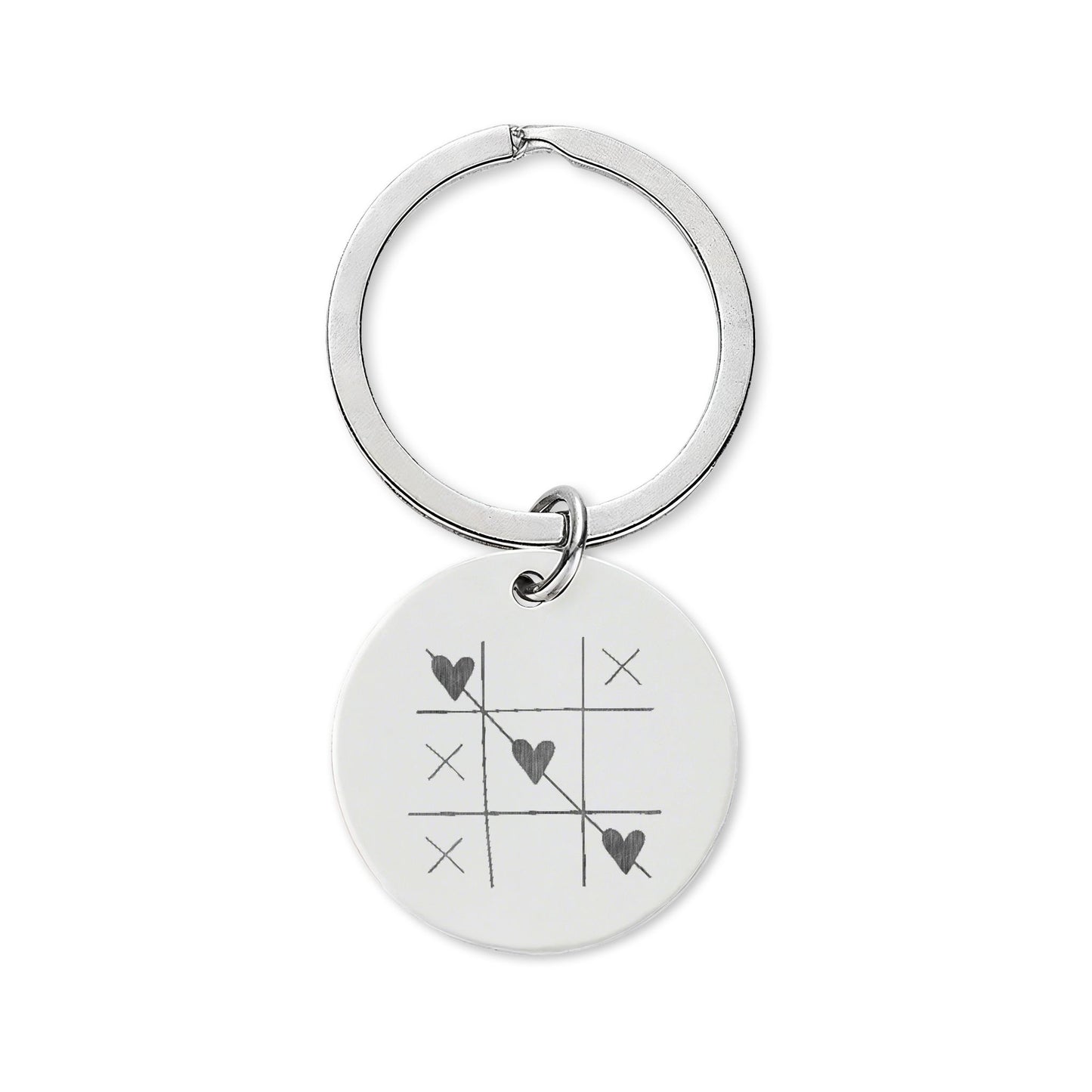 LOVE Engraved Stainless Steel Keychain — Round Personalized Keyring, Romantic Gift for Couples