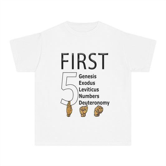 Youth Tee — "First 5" Bible Books Design (Genesis to Deuteronomy)