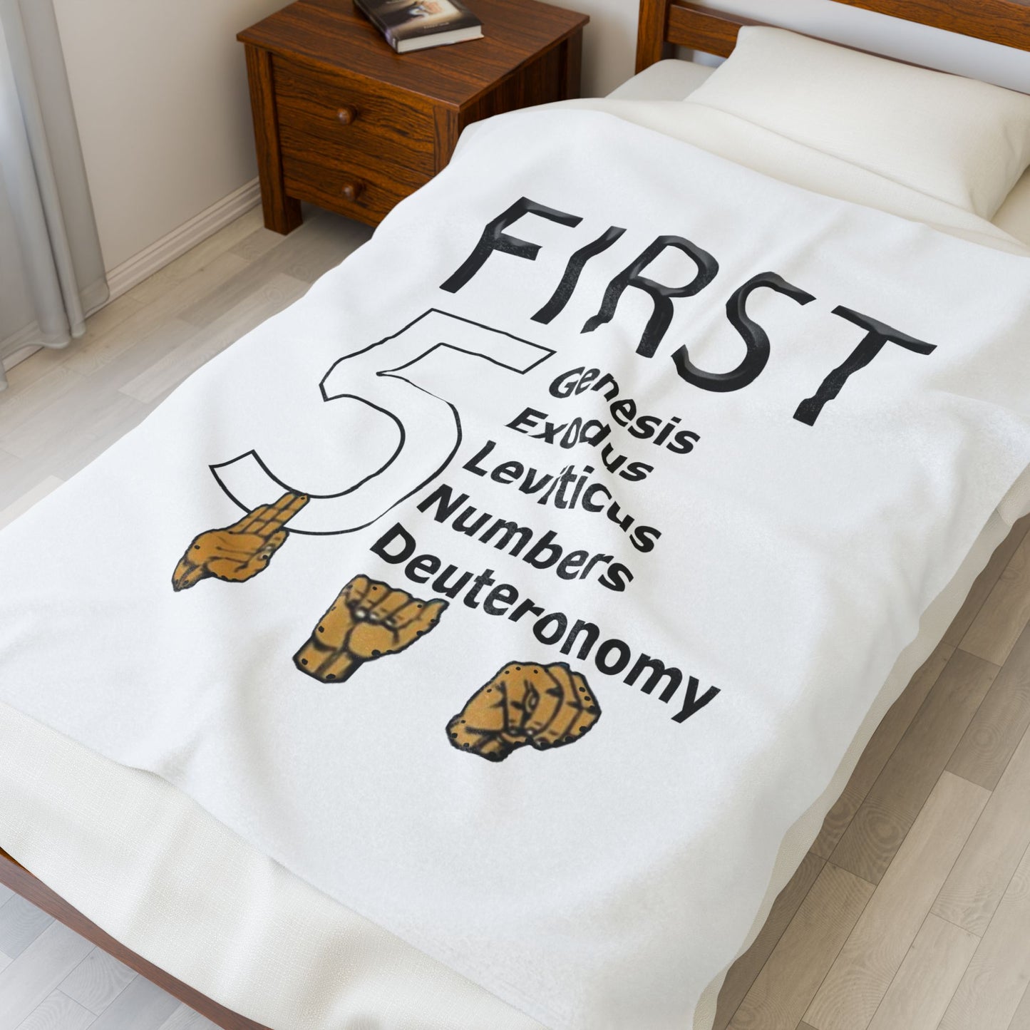 First 5 Bible Books Velveteen Plush Blanket — Genesis to Deuteronomy (ASL Fingers)