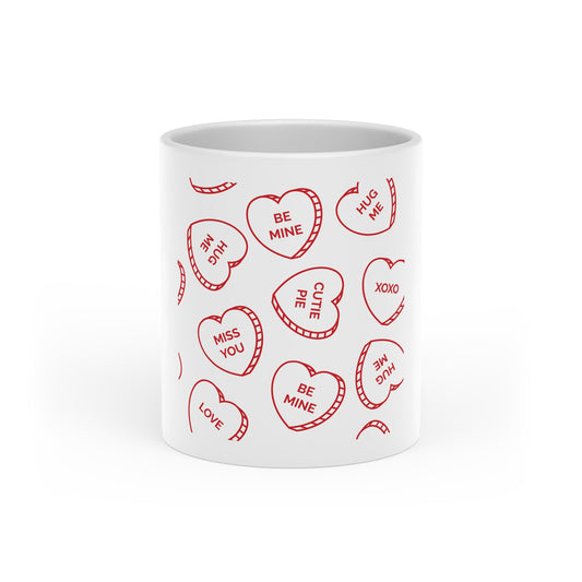 Valentine Conversation Hearts Mug — 'Be Mine' Pattern Ceramic Coffee Cup