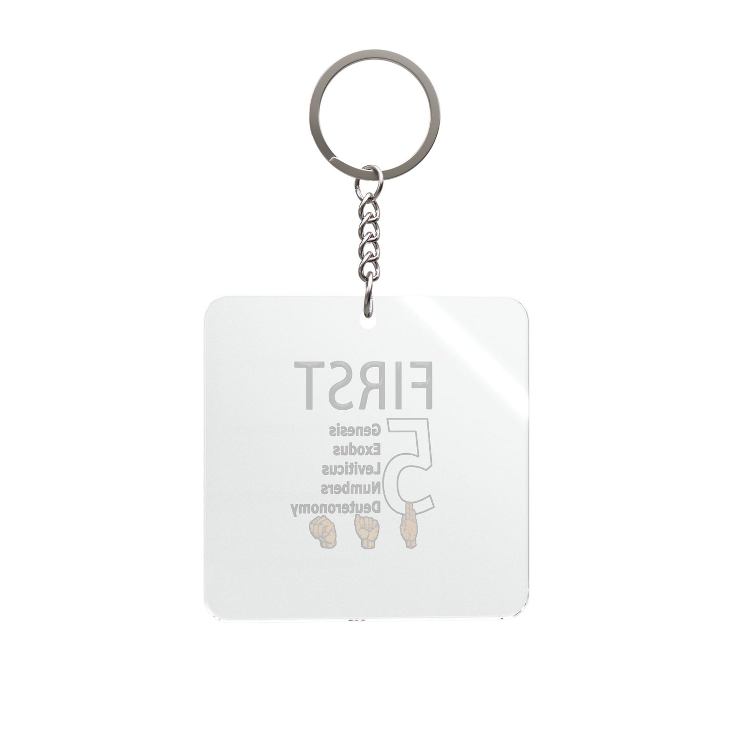 First 5 Bible Books Square Keychain — Genesis to Deuteronomy Religious Keyring
