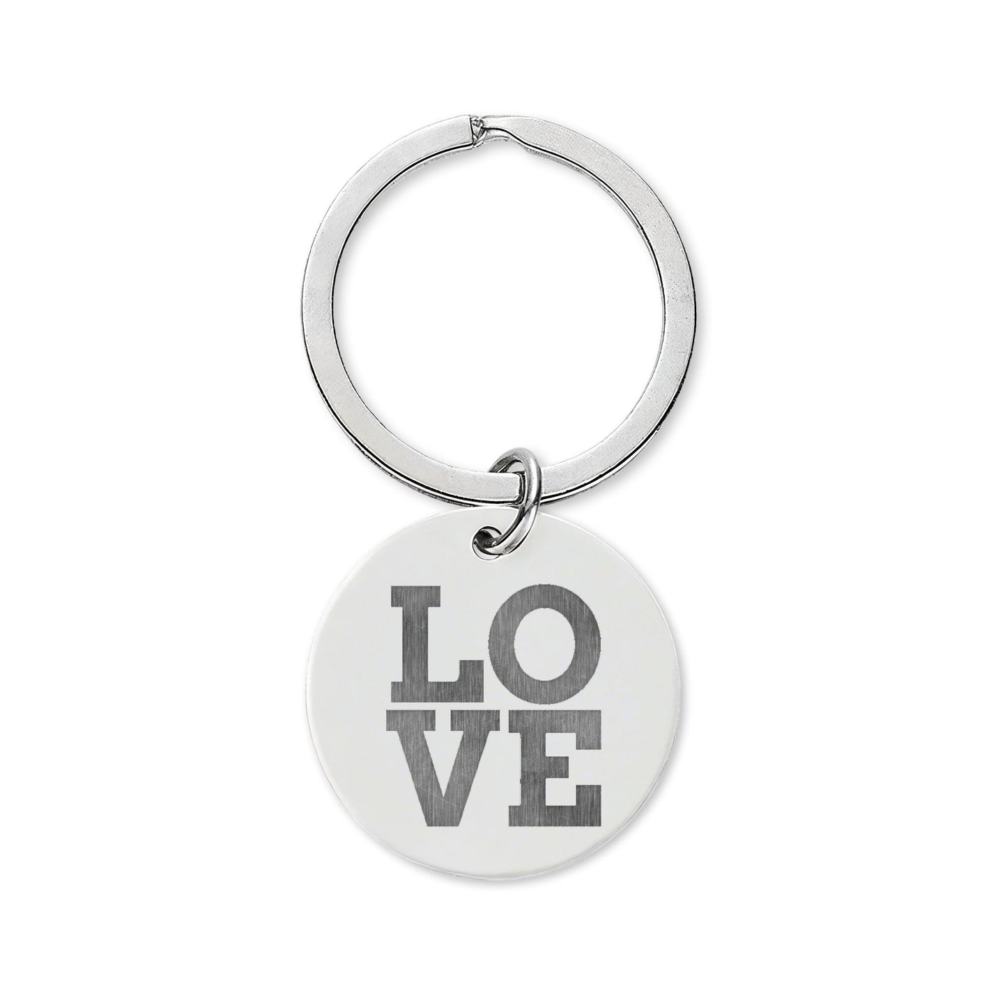 LOVE Engraved Stainless Steel Keychain — Round Romantic Gift