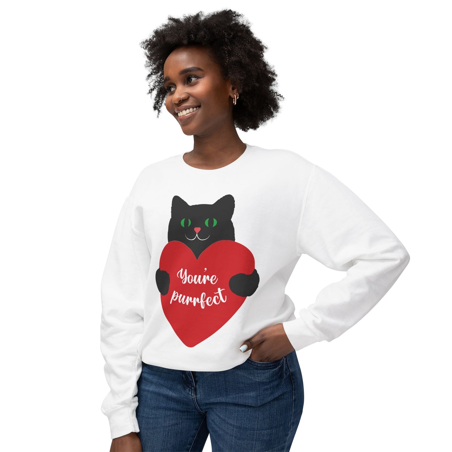 Cat Heart Sweatshirt — "You're Purrfect" Cute Valentine Crewneck