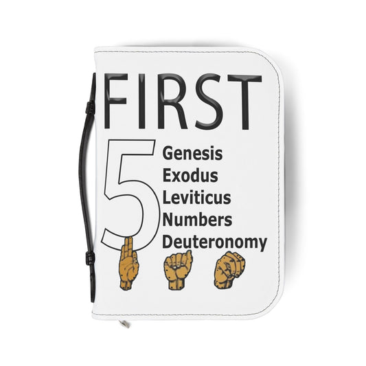 First 5 Bible Cover — 'First 5' Genesis–Deuteronomy Zippered Bible Cover with ASL Fingerspelling Design