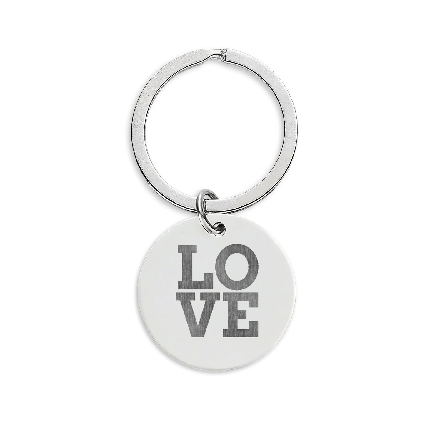 LOVE Engraved Stainless Steel Keychain — Round Personalized Keyring, Romantic Gift for Couples