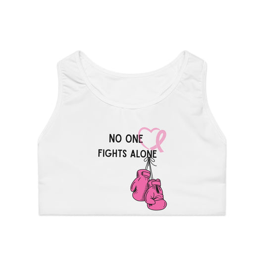 Sports Bra — "No One Fights Alone" Breast Cancer Awareness Boxing Design