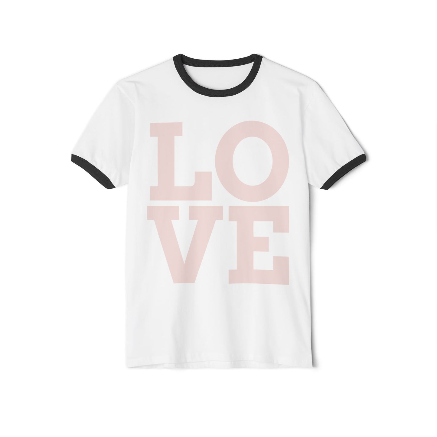LOVE Ringer T‑Shirt — Vintage Pink Block Letter Graphic Tee