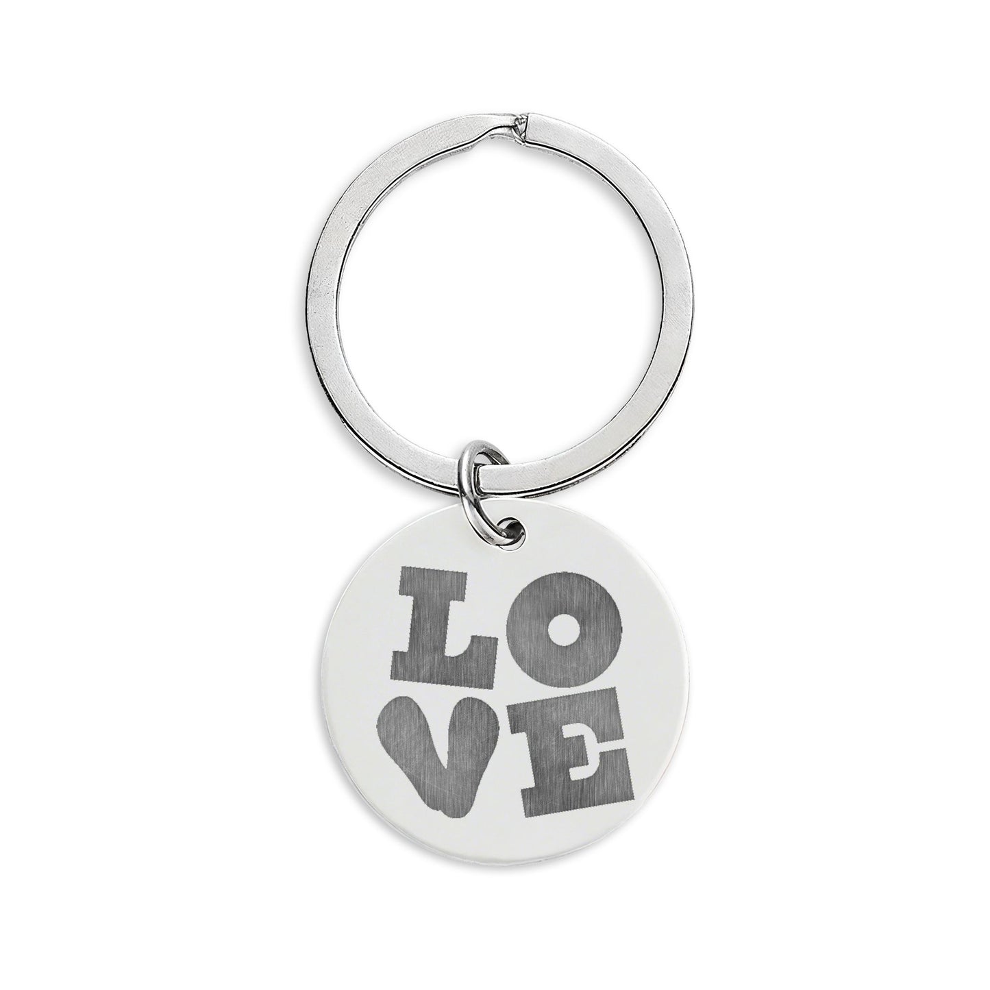 LOVE Engraved Stainless Steel Keychain — Round Romantic Gift