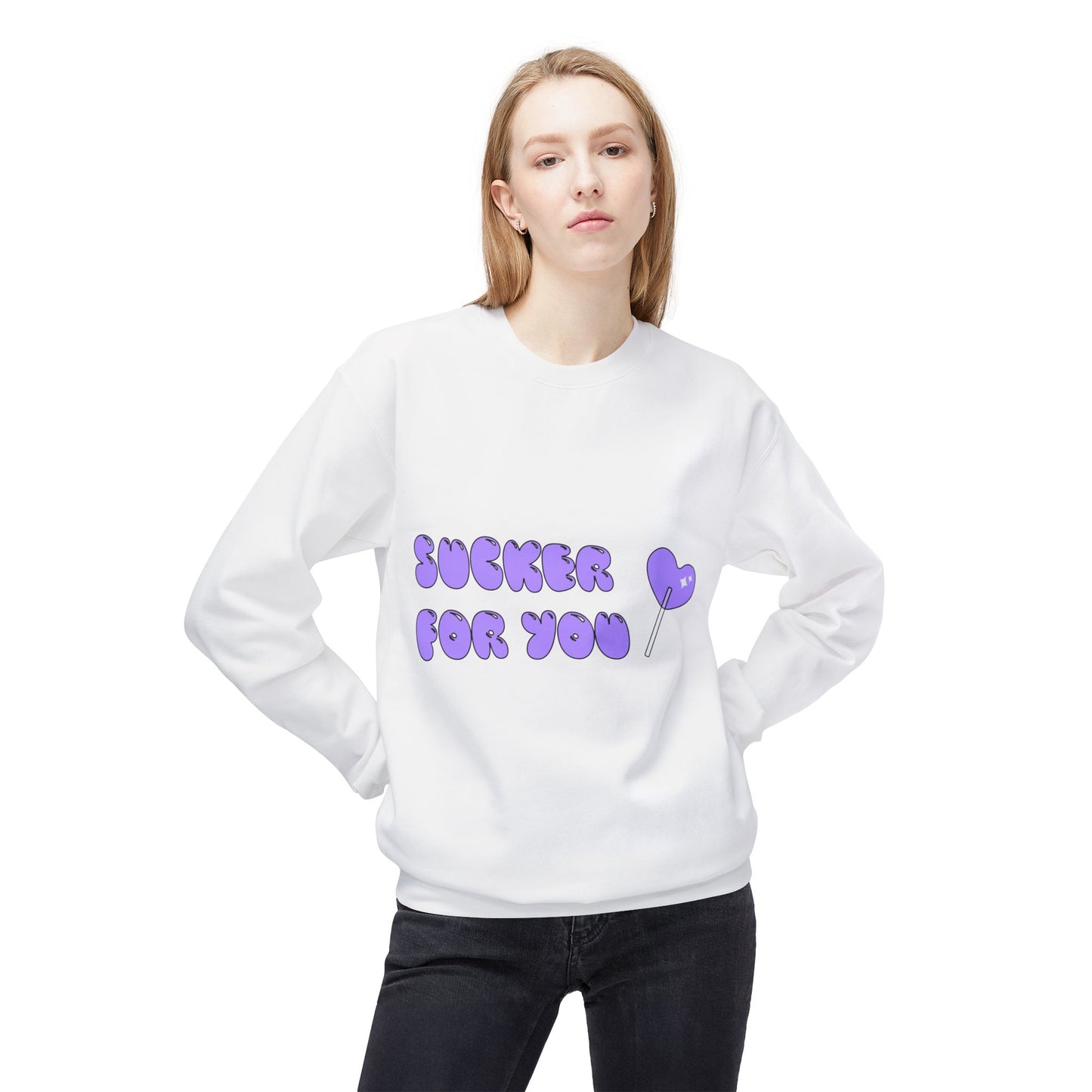 Sucker For You Crewneck Sweatshirt – Cute Purple Lollipop Valentine Pullover
