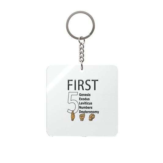 First 5 Bible Books Square Keychain — Genesis to Deuteronomy Religious Keyring